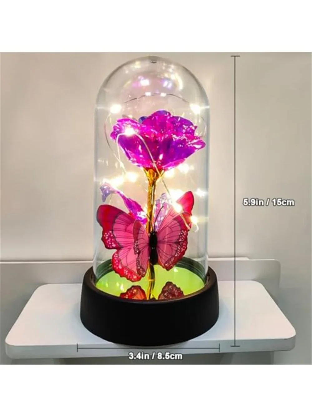 Galaxy Rose In Glass Dome LED Light Up Forever Flower Romantic Gift Decor